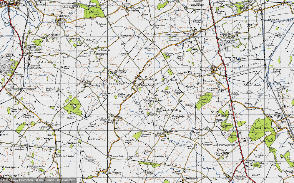 Old Map of Historic Map covering Glatton Folly in 1946