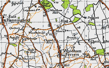Old map of Woodham Hall in 1945