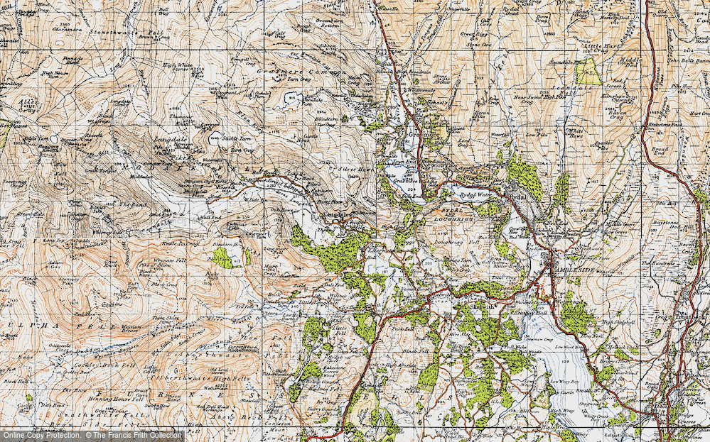 Old Map of Historic Map covering Lingmoor Tarn in 1947