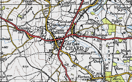 Old map of Chard in 1945