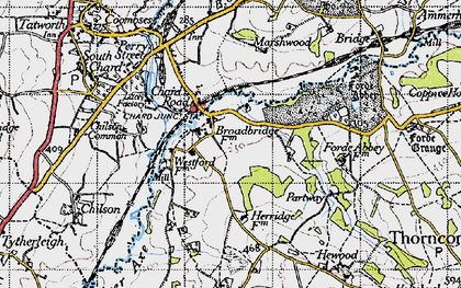 Old map of Chard Junction in 1945