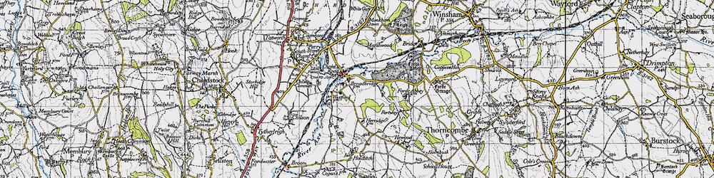 Old map of Chard Junction in 1945