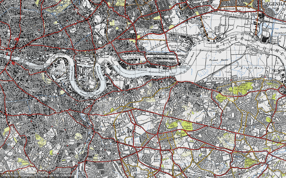 Old Map of Historic Map covering Woolwich Common in 1946