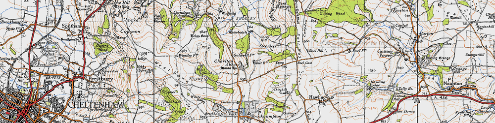 Old map of Charlton Abbots in 1946