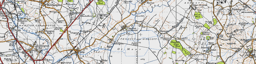 Old map of Charlton-on-Otmoor in 1946