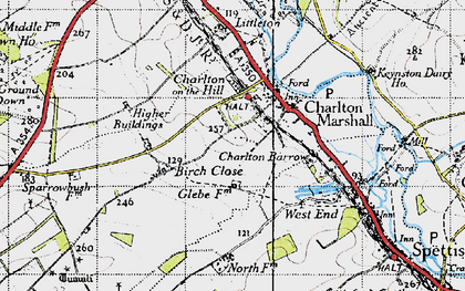 Old map of Charlton on the Hill in 1940