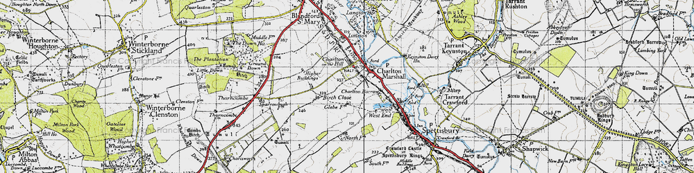 Old map of Charlton on the Hill in 1940