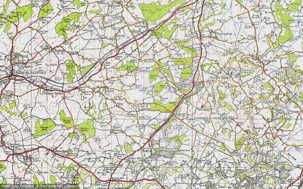 Old Map of Historic Map covering Winchester Wood in 1945