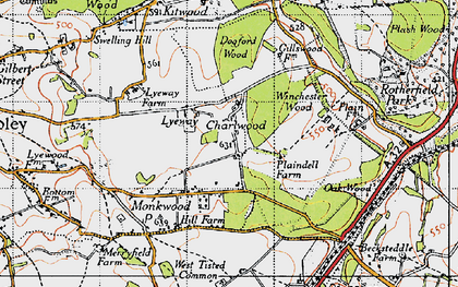 Old map of Charlwood in 1945