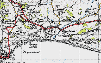 Old map of Charmouth in 1945