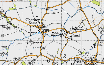 Old map of Charney Bassett in 1947