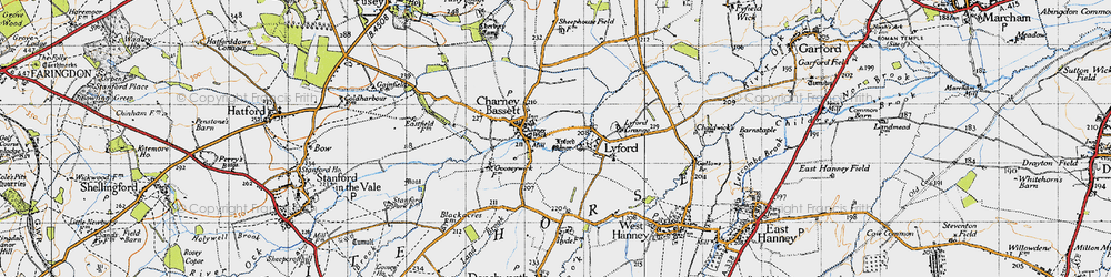 Old map of Charney Bassett in 1947