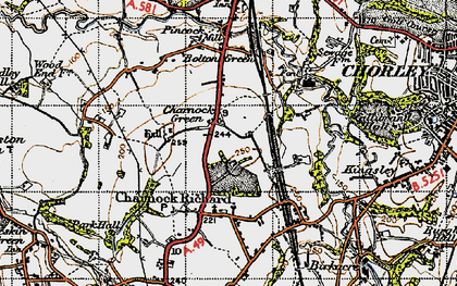 Old map of Charnock Green in 1947