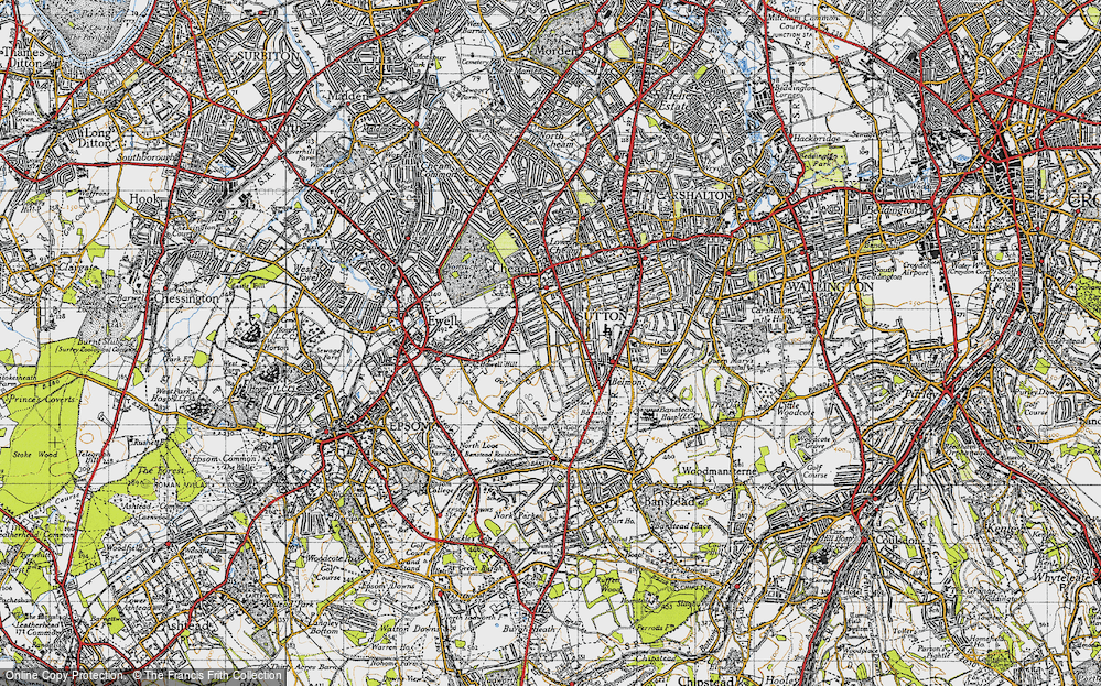 Old Map of Cheam, 1945 in 1945