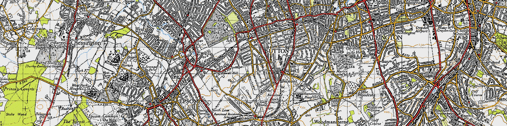 Old map of Cheam in 1945