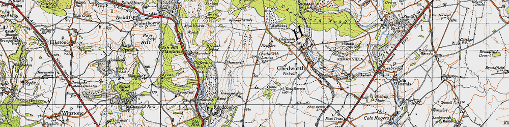 Old map of Chedworth Laines in 1946