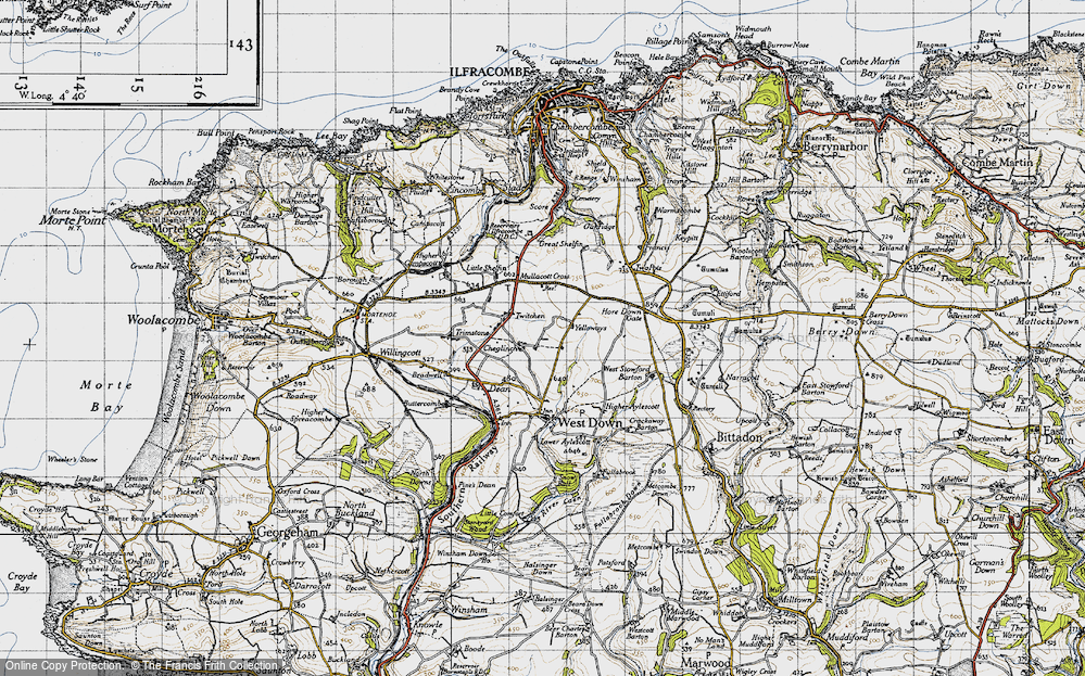 Old Map of Historic Map covering Yellow Rayes in 1946