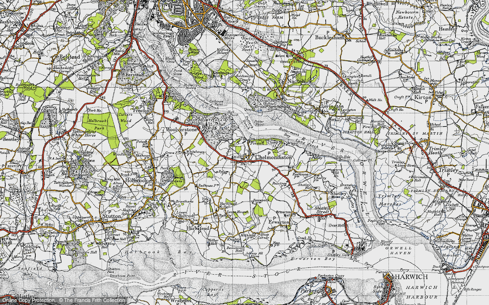 Old Map of Historic Map covering Pin Mill in 1946