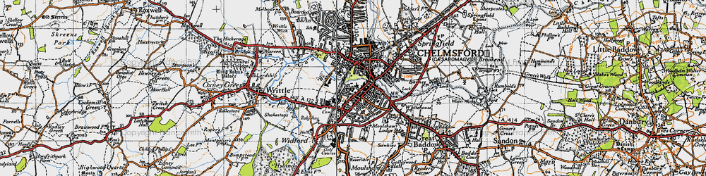 Old map of Chelmsford in 1945