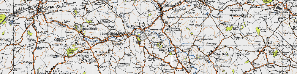 Old map of Chelsworth Common in 1946