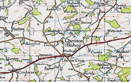 Old map of Cheriton Bishop in 1946
