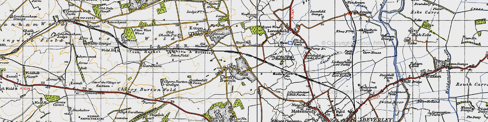 Old map of Cherry Burton in 1947