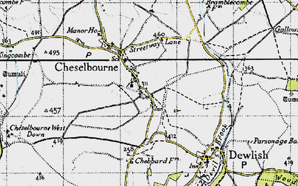 Old map of Puddletown Down in 1945