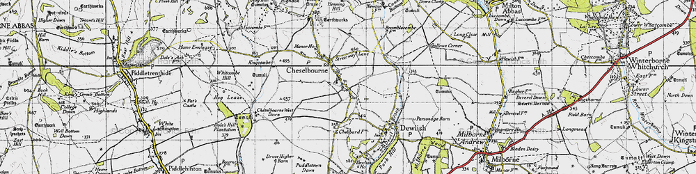 Old map of Puddletown Down in 1945