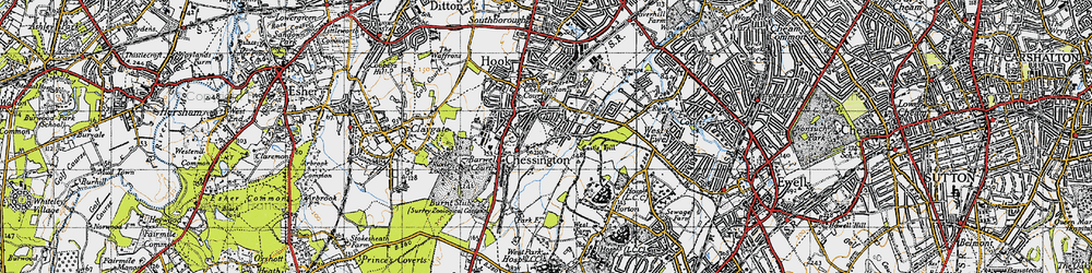 Old map of Chessington in 1945