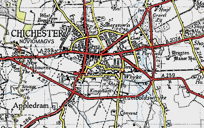 Old map of Chichester in 1945