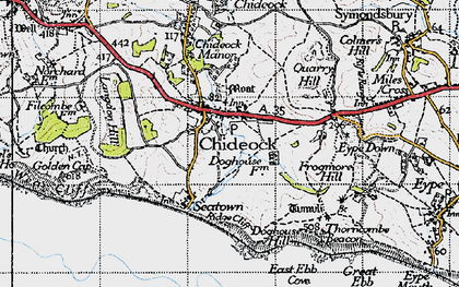 Old map of Chideock in 1945