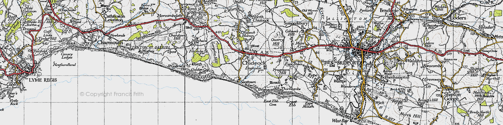 Old map of Chideock in 1945