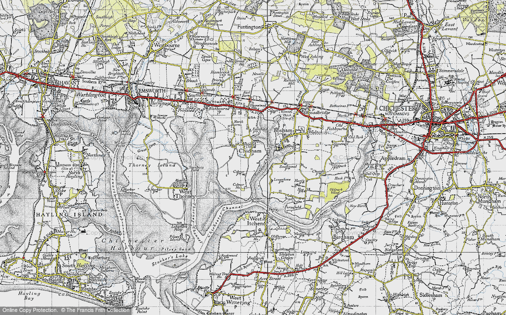 Old Map of Historic Map covering Bosham Channel in 1945