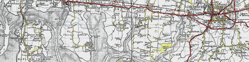 Old map of Bosham Channel in 1945