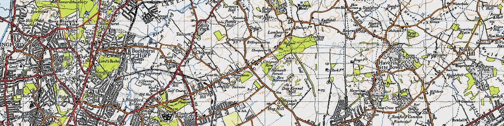 Old map of Chigwell Row in 1946