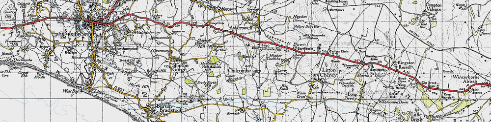 Old map of Chilcombe in 1945