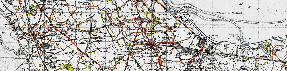 Old map of Childer Thornton in 1947