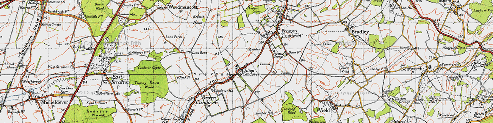 Old map of Chilton Candover in 1945