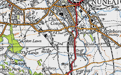 Old map of Chilvers Coton in 1946