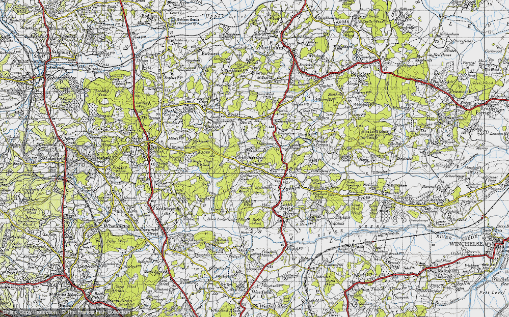 Old Map of Historic Map covering Brede Green Cott in 1940