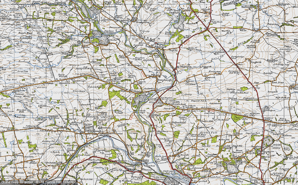 Old Map of Historic Map covering Brunton Ho in 1947