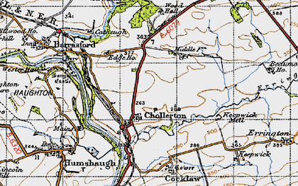 Old map of Chollerton in 1947