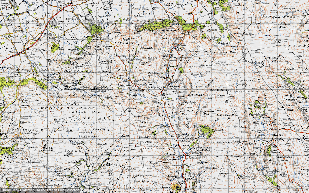 Old Map of Historic Map covering Barker's Crags in 1947