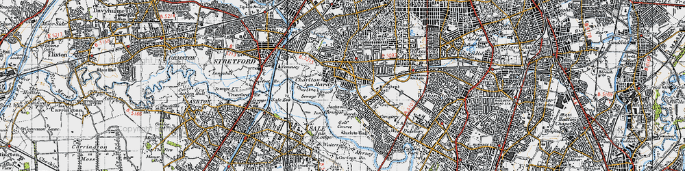 Old map of Chorlton-cum-Hardy in 1947