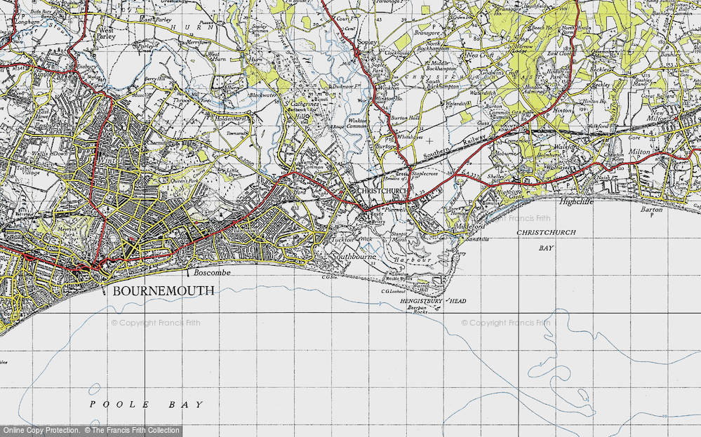 Old Map of Christchurch, 1940 in 1940