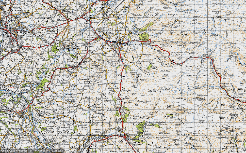 Old Map of Historic Map covering Burnt Hill in 1947