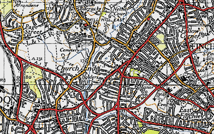 Old map of Church End in 1945