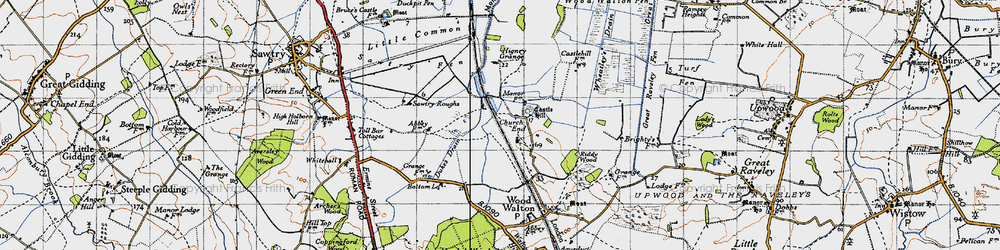 Old map of Woodwalton Fen in 1946