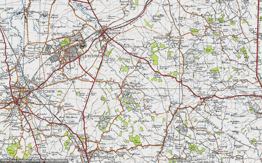 Old Map of Historic Map covering Weston Bury in 1946