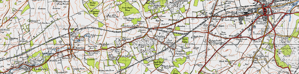 Old map of Church Oakley in 1945